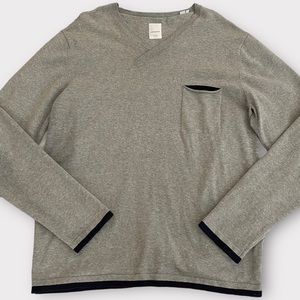 Lindbergh Men’s Sweater XXL 2XL 100% Cotton Contrast Trim V-Neck European Luxury